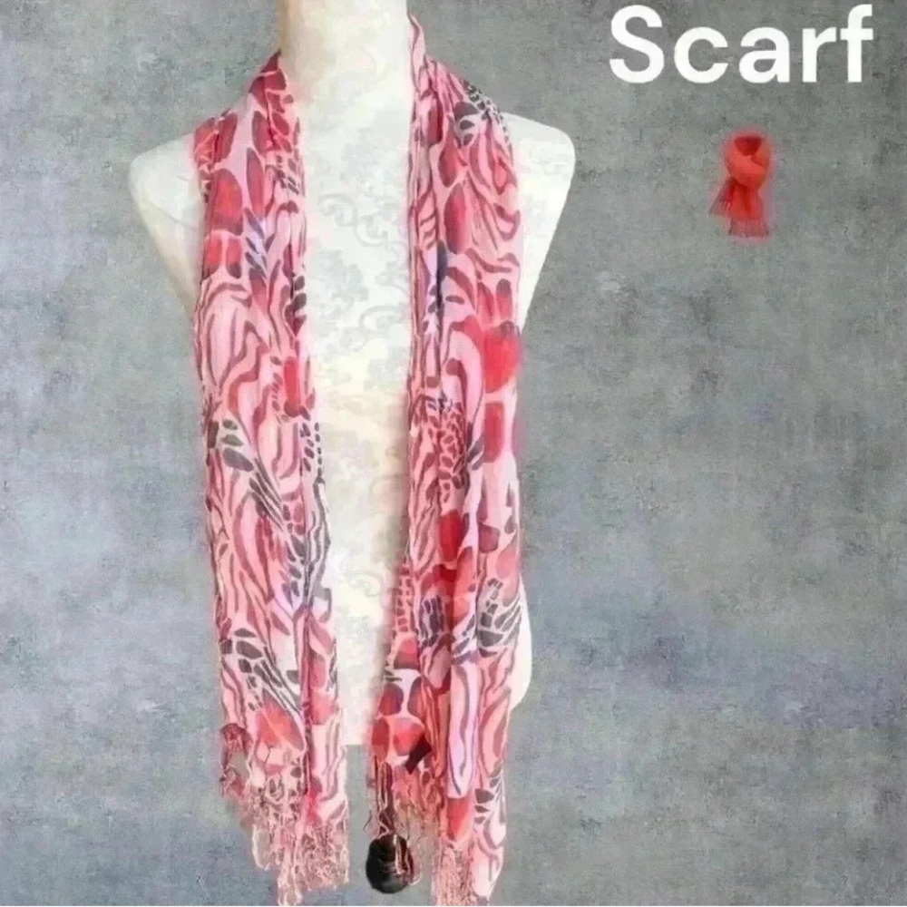 Stylish Pink Patterned Scarf - Picture 7 of 9